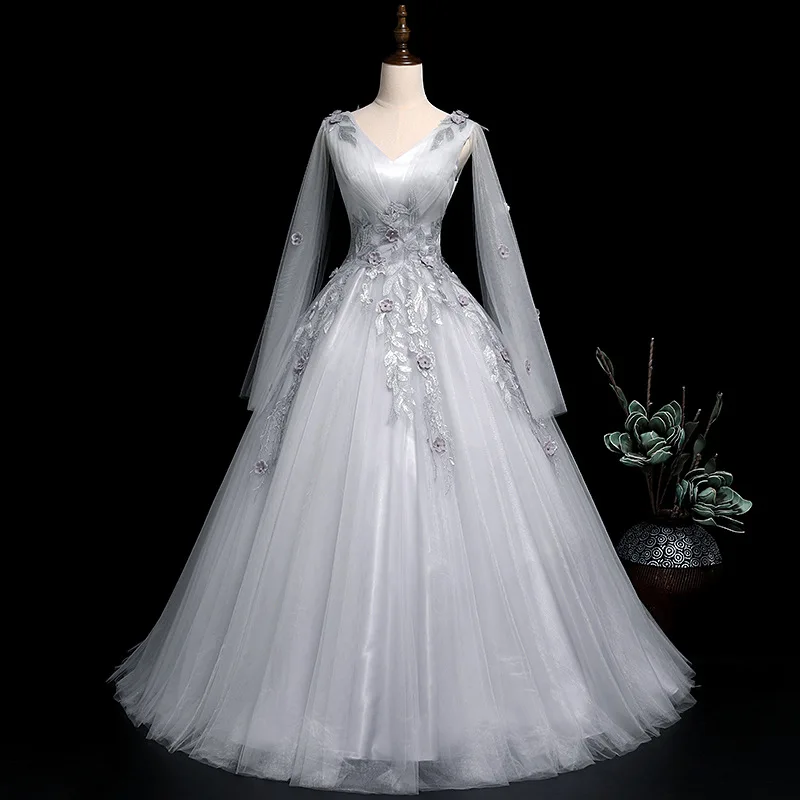 It's YiiYa Wedding Dress Long Sleeve Gray Wedding Dresses Appliques Beading Bridal Gowns Long Vestidos De Novia OY216