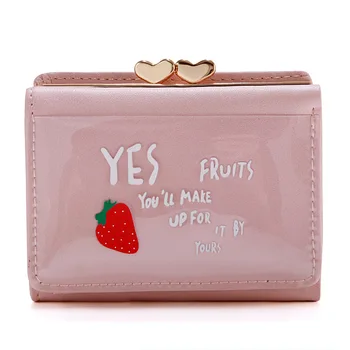 

2020 New Korean Student Wallet Female Short Cartoon Fruit Coin Purse Explosion Card Pack Lovely ID Card Holder Small Wallet