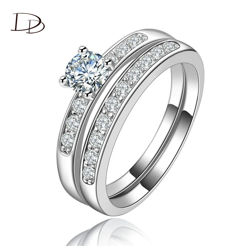 New-Brand-Jewelry-Ring-Vintage-0-75-Carat-Shine-Stone-Cincin-Wanita-Stackable-Double-Rings-for