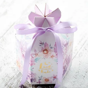 

New 50pcs DIY European wedding candy box watercolor small fresh candy box purple wedding candy bag candy packaging paper box