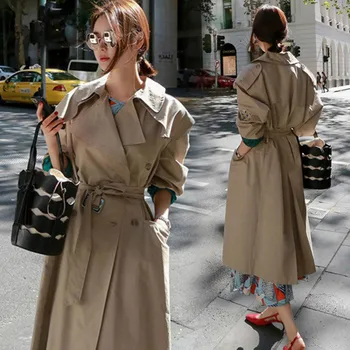 

Korean Trench Coat Women Long Trench New Beaded Long Coats Female 2020 Streetwear Long Slim Trenchs Coat Embroidery