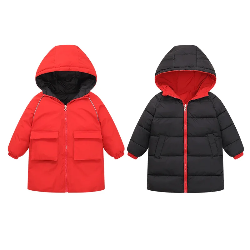 NEW ARRIVAL Aitonoble New Kids Down Jacket Reversible Parkas Children Down Coats and Parkas Double Side Wearing Long Coat