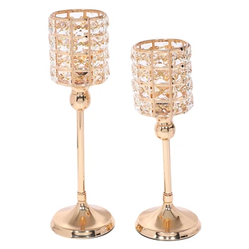 

2 Piece Crystal Candle Holders for Parties Home Living Room Wedding Table Decoration,12 Inch 14 Inch,Golden