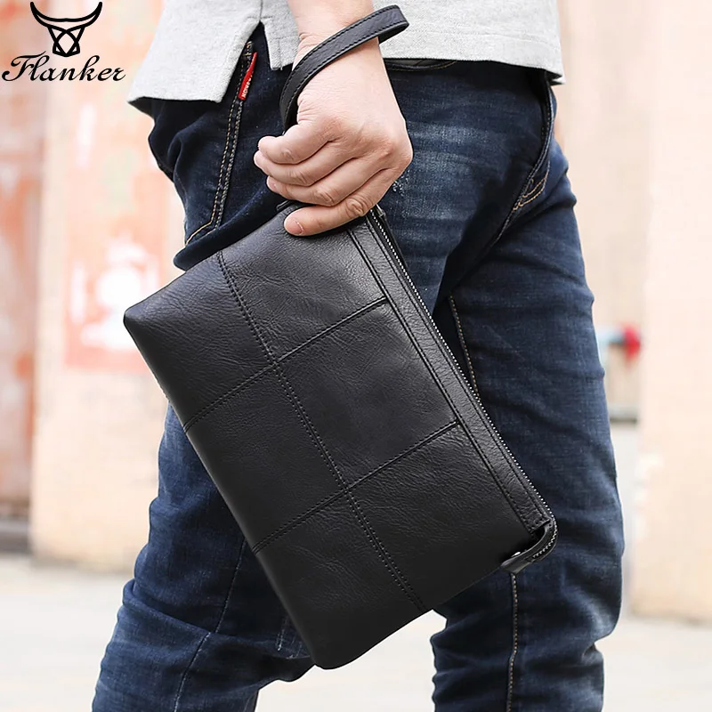 

Flanker brand genuine leather men clutches vintage envelope clutch bag with card holder patchwork design handbag for 9.7" Ipad