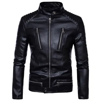 

Men's Black Leather Jackets Men Coats 5XL Fashion Stand Collar Motorcycle PU Outerwear Male High Quality Jacket Brand Clothing