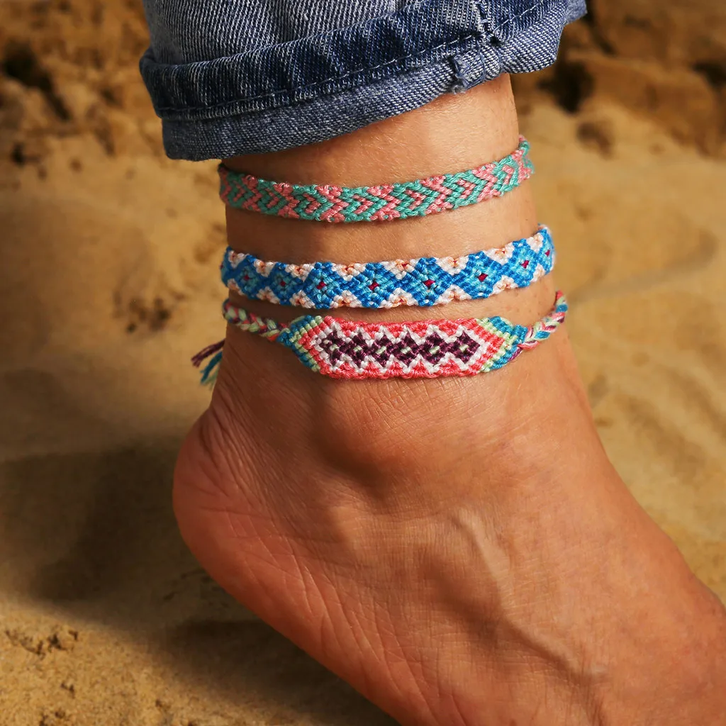 Персональный Богемский Браслет на ногу ручной работы из разноцветной веревки, Женские Ювелирные изделия, подарок, богемные браслеты на ногу для женщин, цепочка на ногу
