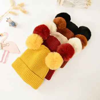 

2020 Winter Children Scarf Hat Set Knitted Solid Color with 2 Balls Kids Autumn Winter Shawl