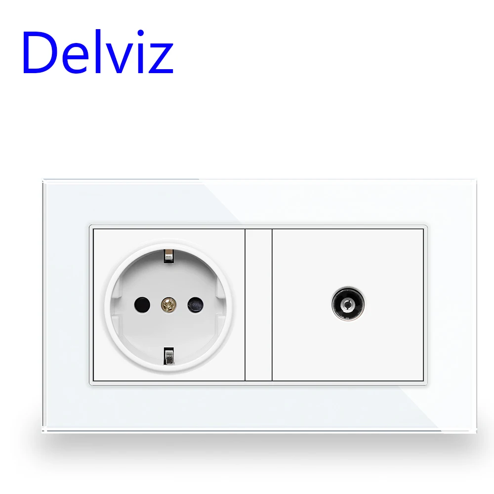Delviz Double Outlet With USB, Tempered Crystal Glass Panel, 5V 2A USB charging Ports, AC 110V~250V, 16A EU Standard Wall Socket