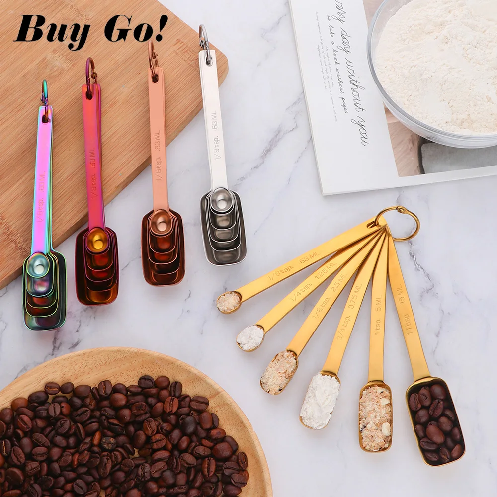 Multipurpose 6pcs/Set Measuring Spoon Coffee Powder Spice Stainless Steel  Food-Grade Measure Scoop Baking Kitchen Tools - AliExpress