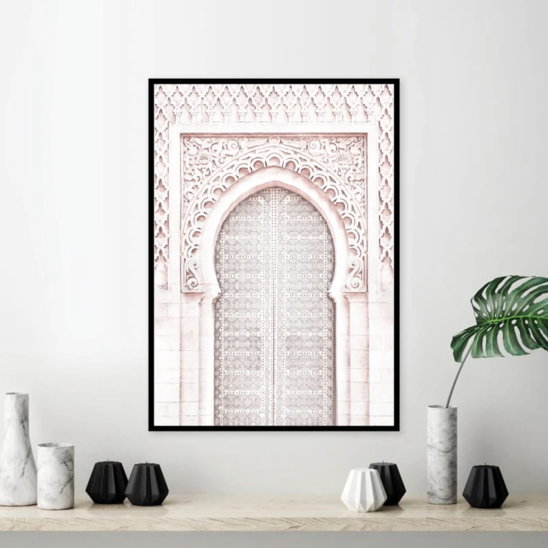 Розовый марокканский Арка дорожное настенное искусство холст картины плакат древние ворота Марокко двери произведения живописного искусства принты домашний Декор стены искусства Декор