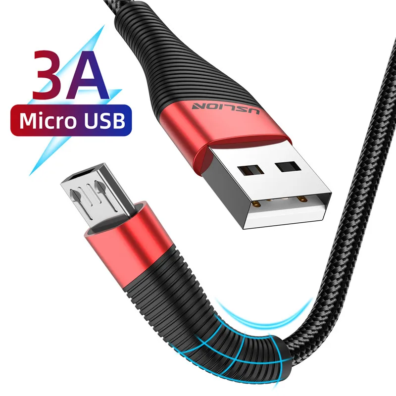 USLION, плоский Micro USB кабель, зарядное устройство для samsung, huawei, Xiaomi, 3A, кабель для синхронизации данных, провод, быстрая зарядка, кабели для мобильных телефонов, 1 м, 2 м, 3 м - Цвет: Красный