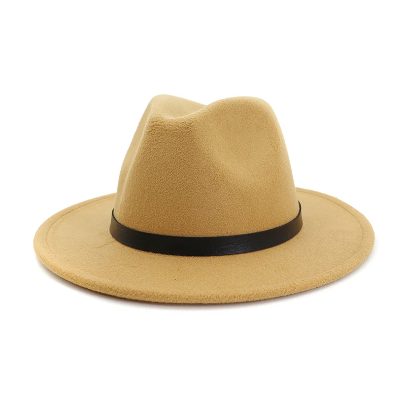 Camel fedora FS 15 цветов, женская и Мужская шерстяная фетровая шляпа, элегантная дамская шляпа с широкими полями, джазовые шляпы, осенне-зимняя Кепка для церкви, Панамы, сомбреро - Цвет: Camel fedora