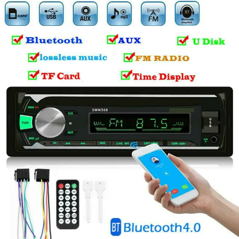 Автомобиль Радио Bluetooth 1DIN в тире 12 в SD/USB Вход FM стерео MP3 плеер FM приемник