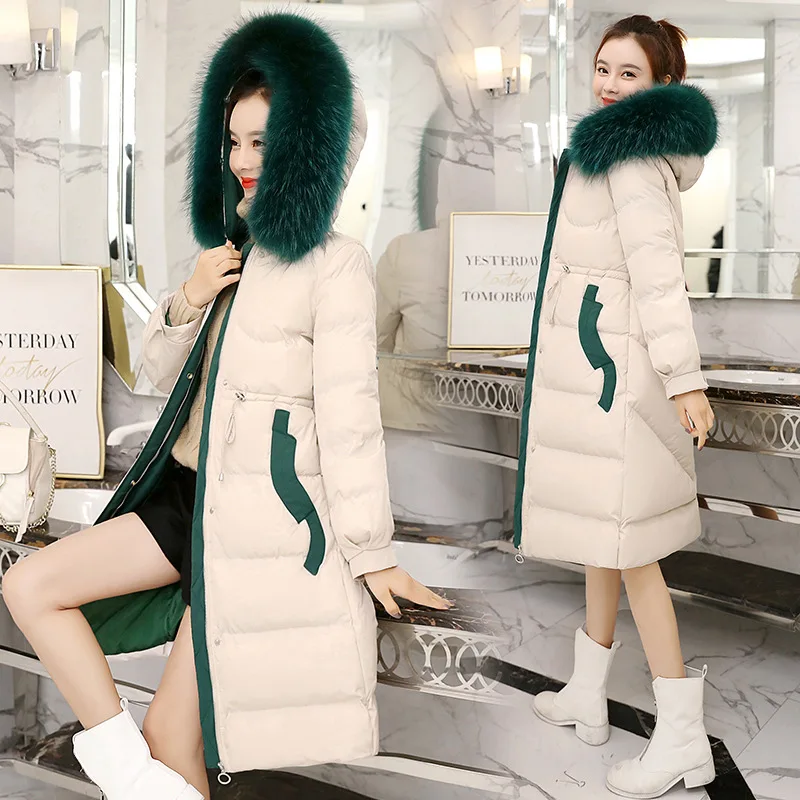 

2019 Winter New Style Waist Hugging Slimming Mid-length Large Fur Collar Cotton-padded Clothes Women's Thick CHIC Cotton Coat Ja