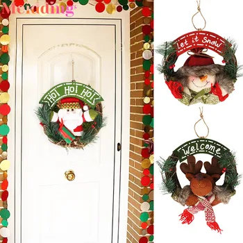 

2020 Christmas ornament Decoration Creative Santa Clause Snowman Christmas Garland Rattan Wreath for Home Xmas Gift New Year