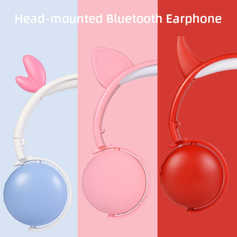 Наушники с кошачьими ушками Bluetooth 5,0 милый шумоподавление 3,5 мм разъем микрофона для iPhone XS макс. для планшетов Компьютерная гарнитура складной бас