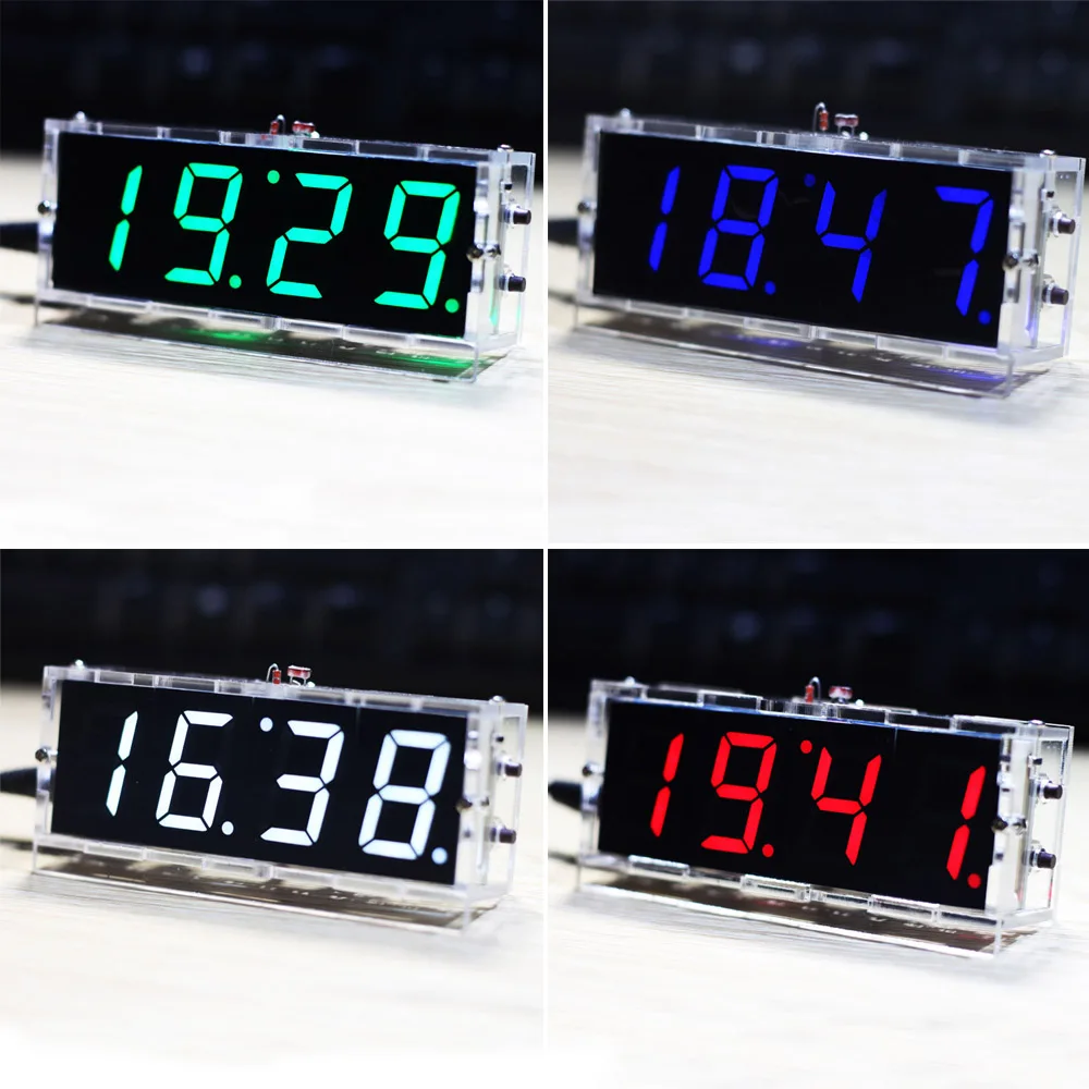 KKmoon Compact 4-digit Digital LED Talking Clock DIY Kit Light Control Temperature Date Time Display Transparent Case