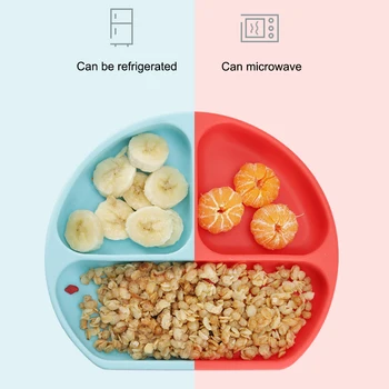

Durable Baby Dishes Smiling Silicone Plate With Suction Cup Strong Sticky Divided Silicone Food Plate Children's Section