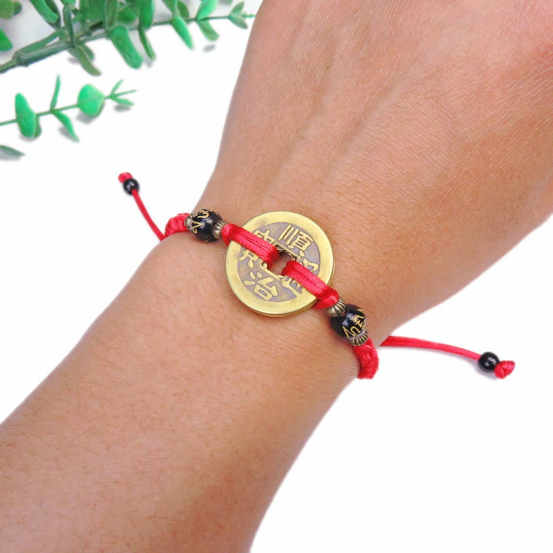 Bracelet Jewelry Buddhism Six Words Ancient Coin Kabbalah Red String Lucky Protection Red Rope Bracelets bracelet jewelry