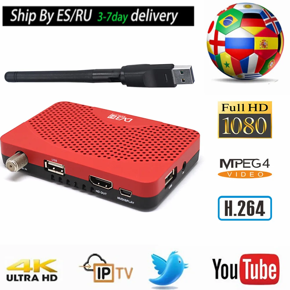 Vmade UHD 1080P DVB-S2 спутниковый ТВ приемник Поддержка CS Cccam Youtube IP tv+ USB WiFi адаптер Антенна телеприставка