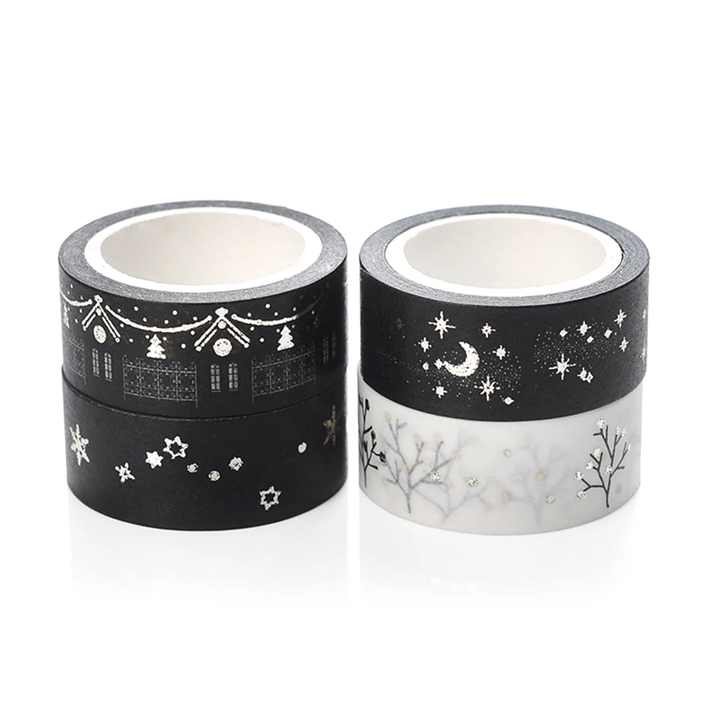 

15mm*5m Gold Foil/Silver Foil Printed Patterns Washi Tape Sticky Adhesive Paper Masking Tapes for DIY Decoration Gift Wrapping