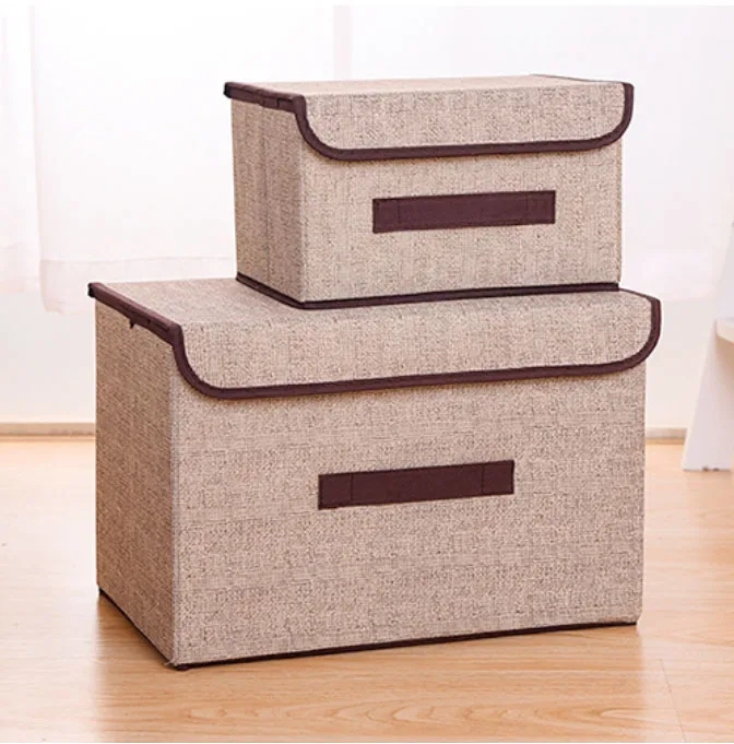2pcs Beige 2 размера коробки для хранения с крышками без запаха полиэфирная ткань прозрачные корзины для хранения контейнеры с двойной крышкой Органайзер - Цвет: 2pcs Beige