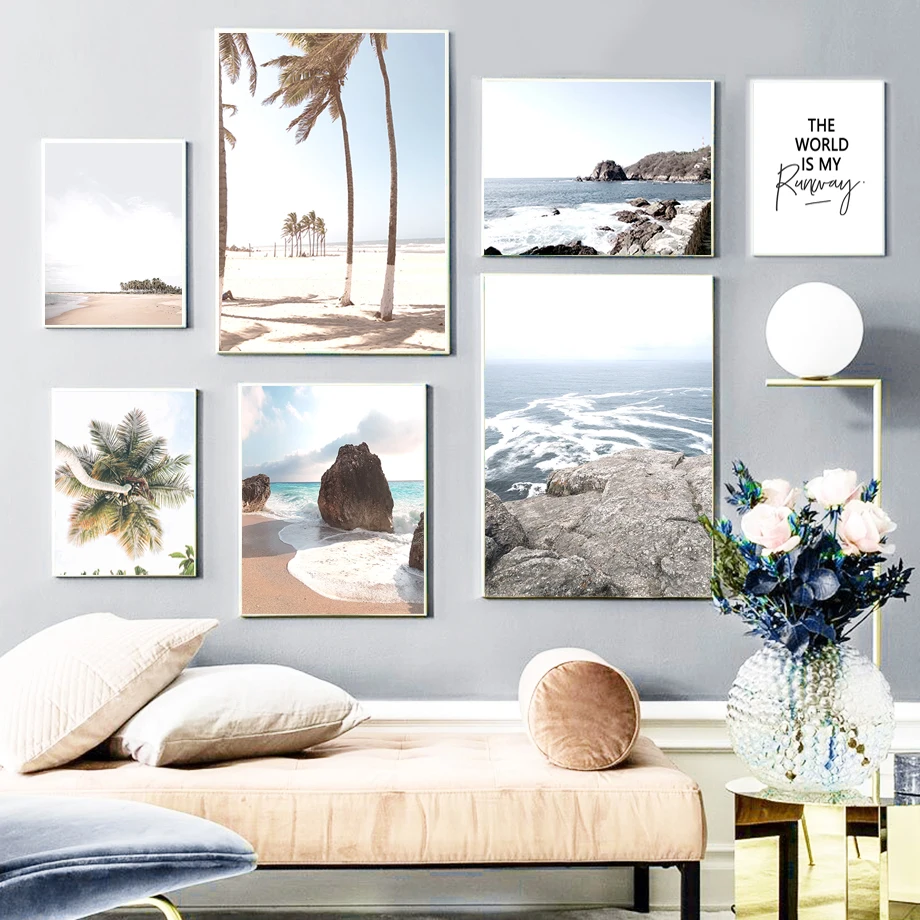 Постер морской пейзаж пальмы принты картина Пляжная стена искусство