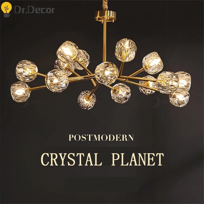 

Modern All Copper Crystal Chandelier Lighting Living Room Bedroom Nordic Luxury LED Chandelier Lustre Kitchen Ceiling Chandelier
