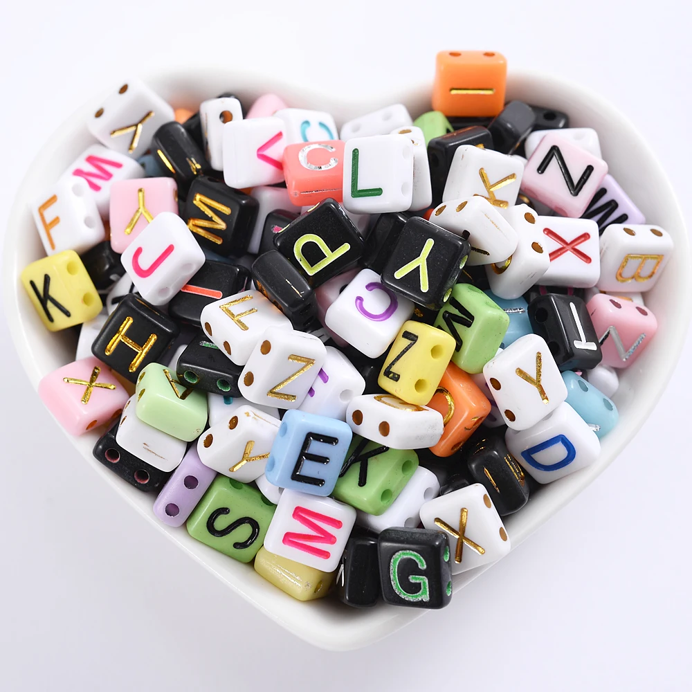 100 pcs AAA acrylic number OR letter square beads 6, 7, 8 & 10 mm colour  options