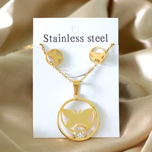 

LUXUKISSKIDS Fashion Crystal Stainless Steel Necklace Sets For Women Jewelry Set Butterfly Stud Earrings Necklace Woman Present