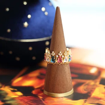 

LAMOON 925 Sterling Silver Ring Colorful Gorgeous Crystal Christmas Tree Ring 14K Gold Plated Fine Jewelry Vintage Crowm LMRI106