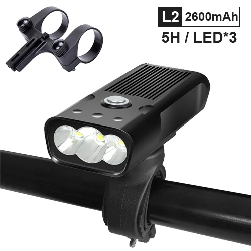 Светильник NEWBOLER 5200 мА/ч для велосипеда, USB, MTB, велосипедный светильник, T6 L2, 2400 люмен, светодиодный фонарь, головной светильник, кронштейн, велосипедная передняя лампа - Цвет: L2 5 hours 3 LED