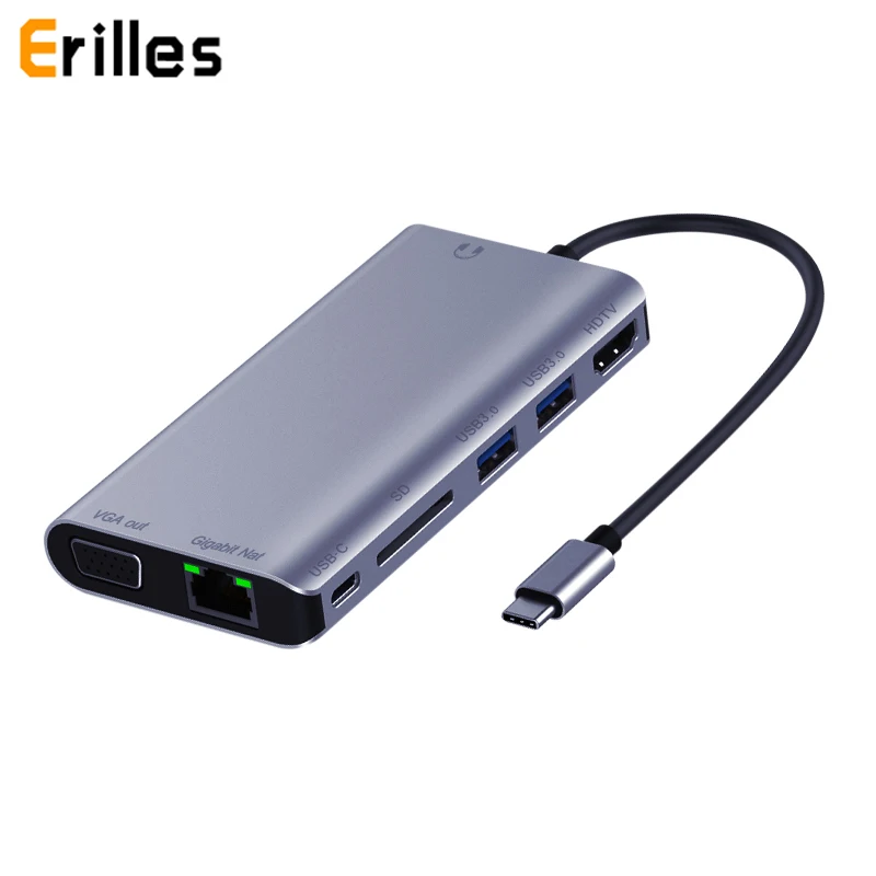 USBC до 1000 м Rj45 Lan 4K HDMI VGA 2 USB 3 0 type C 5 мм AUX аудио разъем Кабель-адаптер концентратор
