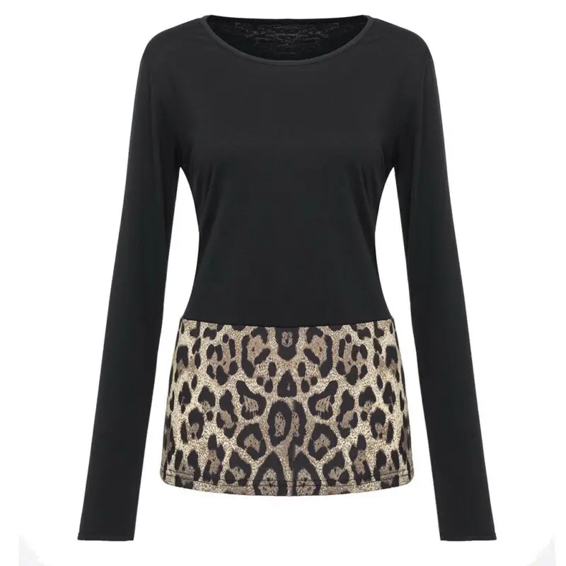 Женская Осенняя футболка с леопардовым принтом и длинным рукавом, женские повседневные облегающие теплые уличные топы, новое поступление