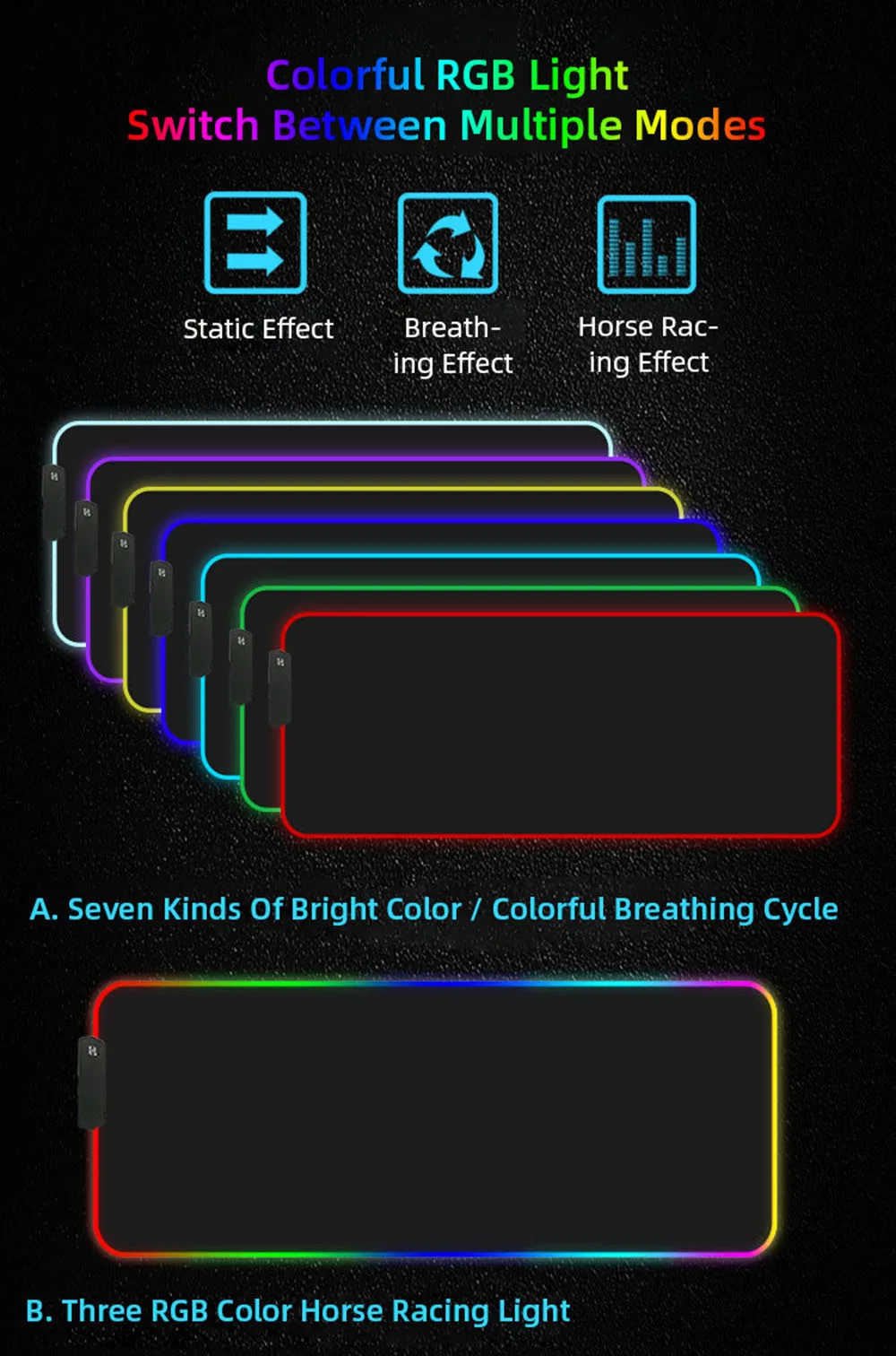 RGB красочный градиентный Коврик Для Мыши для ПК ноутбук игровая Офисная Клавиатура плавный переключатель мигающий стол Нескользящий Резиновый светодиодный светильник