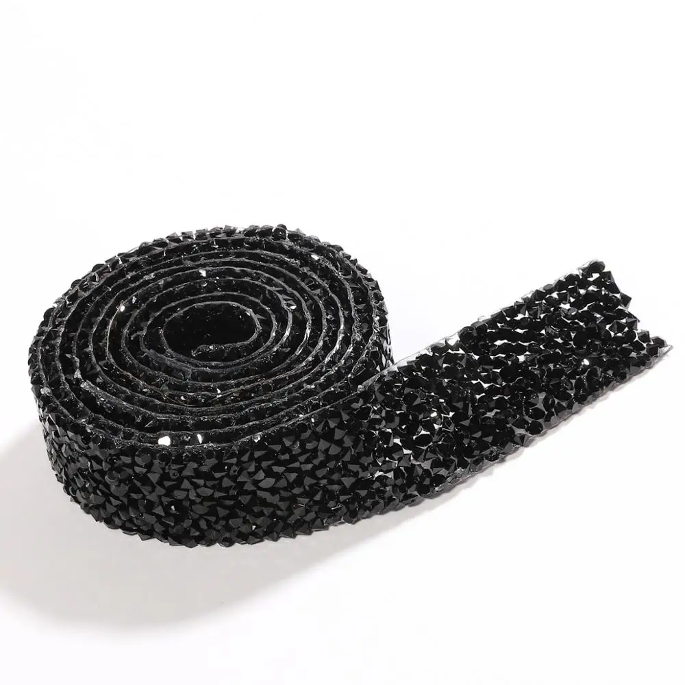 Black 2cm 1 ярд швейная отделка орнамент из кристаллов Стразы горячей фиксации горный хрусталь лента аппликатор лента со стразами самодельная цепочка железо на аппликации - Цвет: Black 2cm