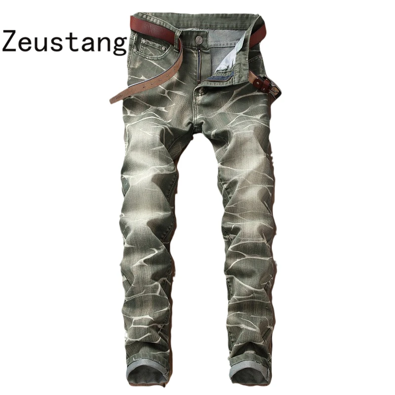 No Belt) Spring Punk Style Men's Jeans Fashion Casual New Straight High Elasticity 28-42 Washed Ripped Hole Trousers JS03 - Цвет: as picture 6