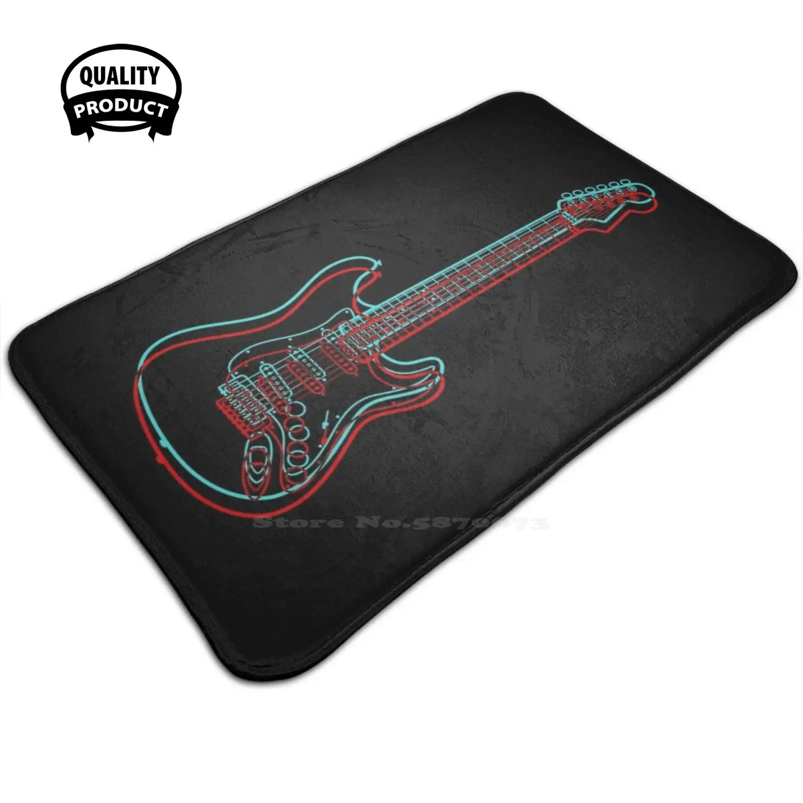 3D Strat Outline (Nero) 3 Taglie Home Rug Room Carpet Guitar Music Indie Blues Guitarist Musicista Frets Strat Stratocaster