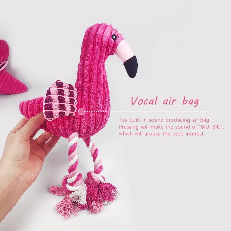 

2021 Popular Flamingo Plush Dog Toy Wholesale Interactive Squeaky Kong Dog Toy Pet Products Dog Accessories Rope Puppy Chew Toy