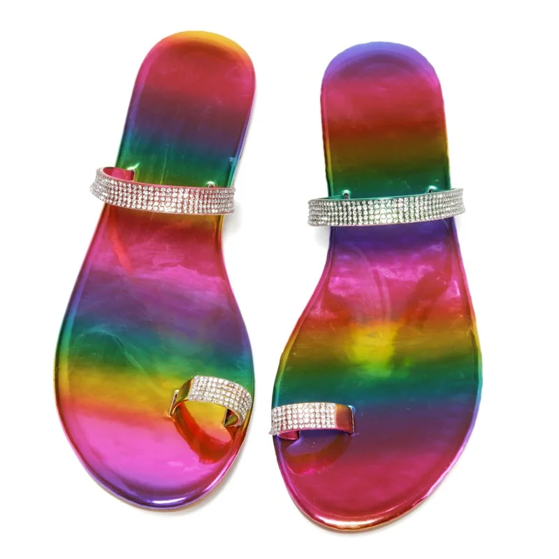 Casual Rainbow Slipper Women Shoes Fashion Beach Flat-heeled Flip-flops Sandal Summer Cool Slippers Comfortable Free Ship