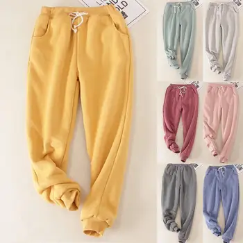 

2020 Solid Color Pants Winter Women Elastic Waist Drawstring Trousers Thick Knitted Harem Pants Xmas Gifts