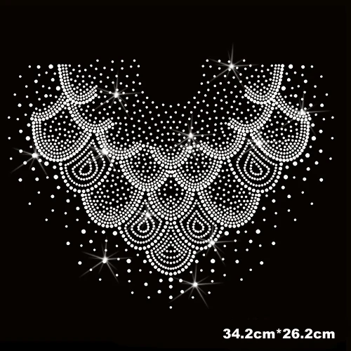 

2pc/lot Big neckline Strass iron on rhinestone transfer applique patch hot fix rhinestones motif design stone for baby shirt