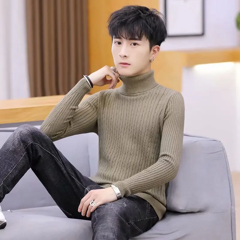 

Men Half-Turtle-Neck Sweater 2019 Autumn & Winter New Style Korean-style Sweater Thin Trend Slim Fit Line Clothes Men'S Wear