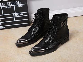 

Heightened Men's High Cow Leather Shoes Short Boots Coturno Masculino Korean Pointed Toe Ankle Genuine Leather Men Work & Safety