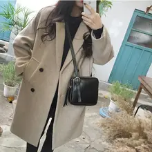 Корейское Новое тонкое шерстяное пальто женское с длинным рукавом с отложным воротником Верхняя одежда куртка Повседневная Осень Зима элегантное пальто