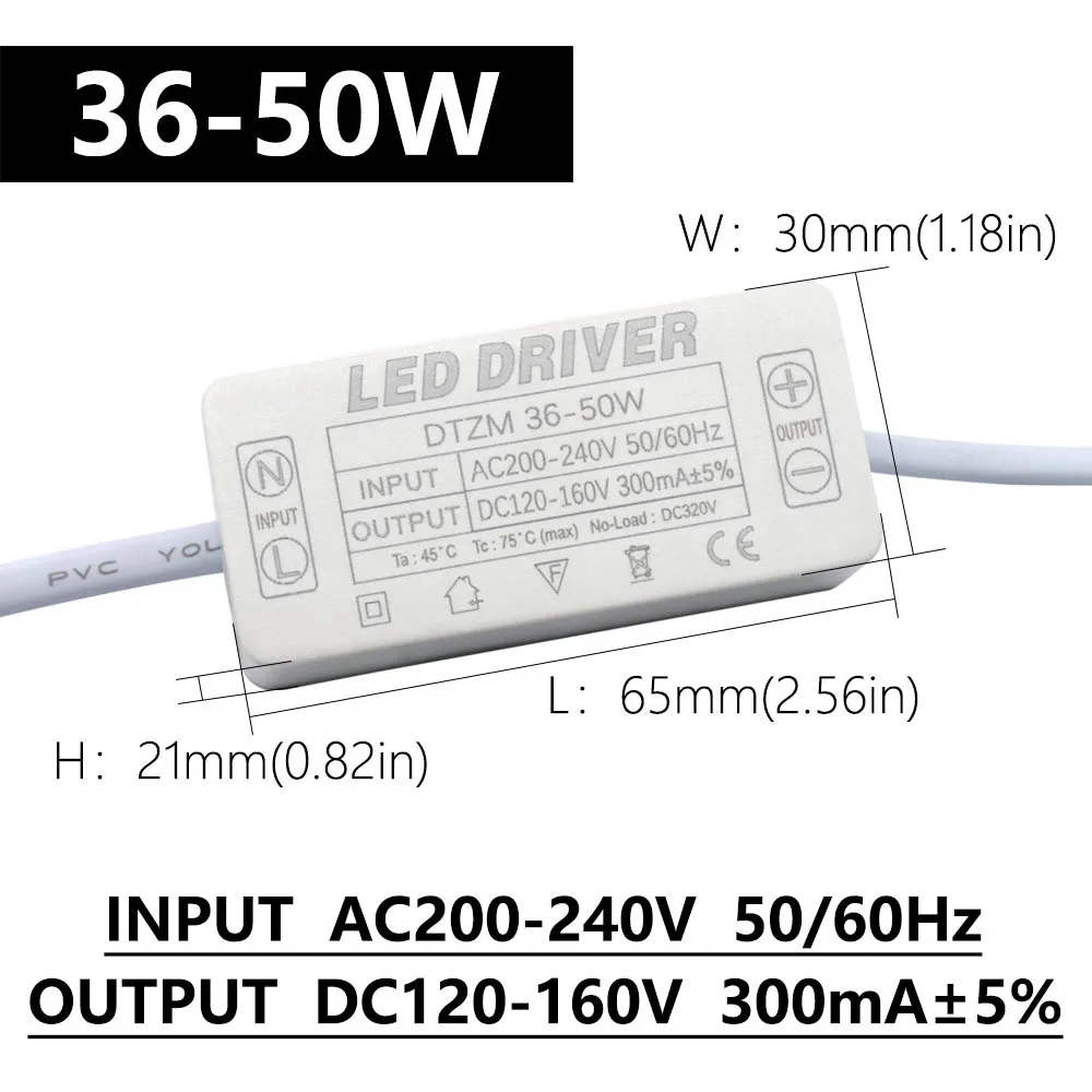 LED Driver Electronic Transformer For Ceiling Lights – AC 175-265V To DC 36-90V 260mA (12W-50W Models)