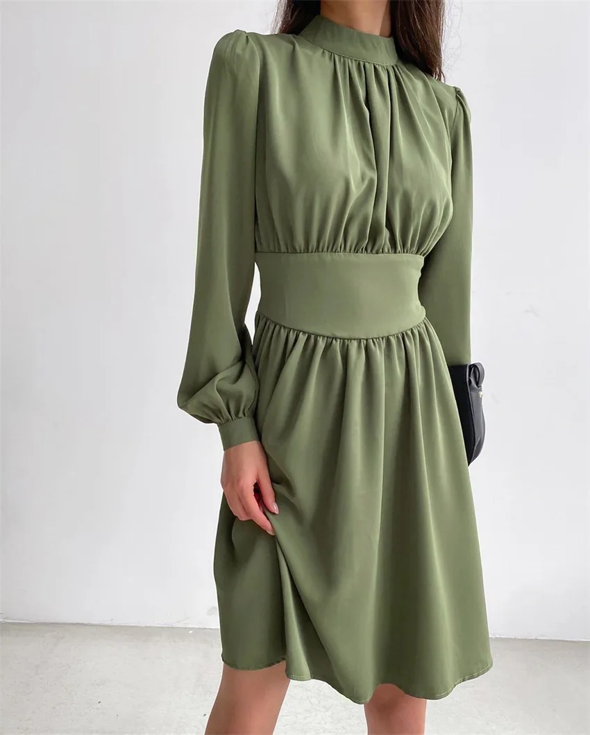 

BeeHouse woman dress vestido de mujer sukienka woman long sleeve ruched green retro vestidosr vintage kawaii dress elegante