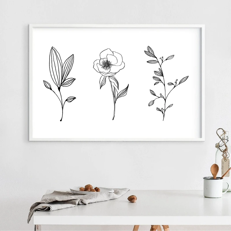Pen & Ink plant drawing minimalist wall art Set of 3 botanical line ...