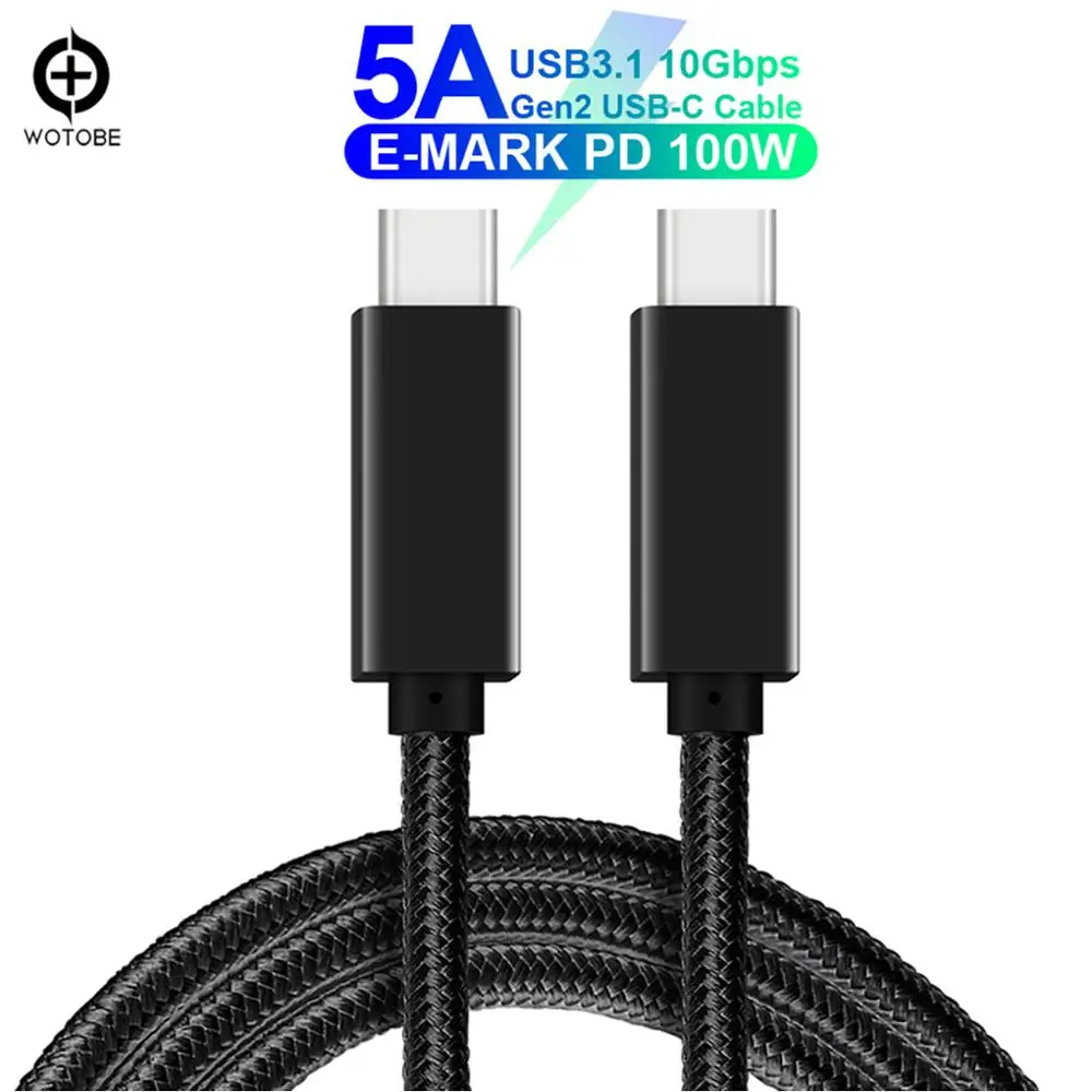 black Полнофункциональный кабель USB C типа C(2 м) E-MARK 5A PD 100W USB3.1 Gen2 10 Гбит/с 4K видео выход линия питания для компьютера MacBook типа C - Цвет: black