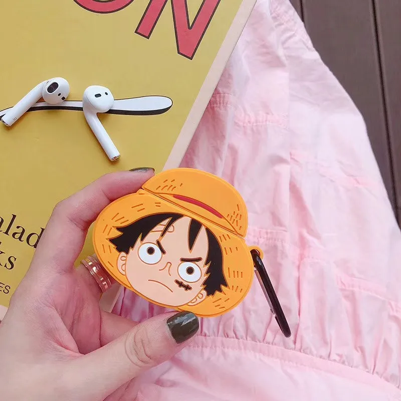 

3D Cartoon One Piece Luffy Bluetooth Earphone Case for Airpods Cute Protective Cover for Airpods 1 2 Accessories with Keychain